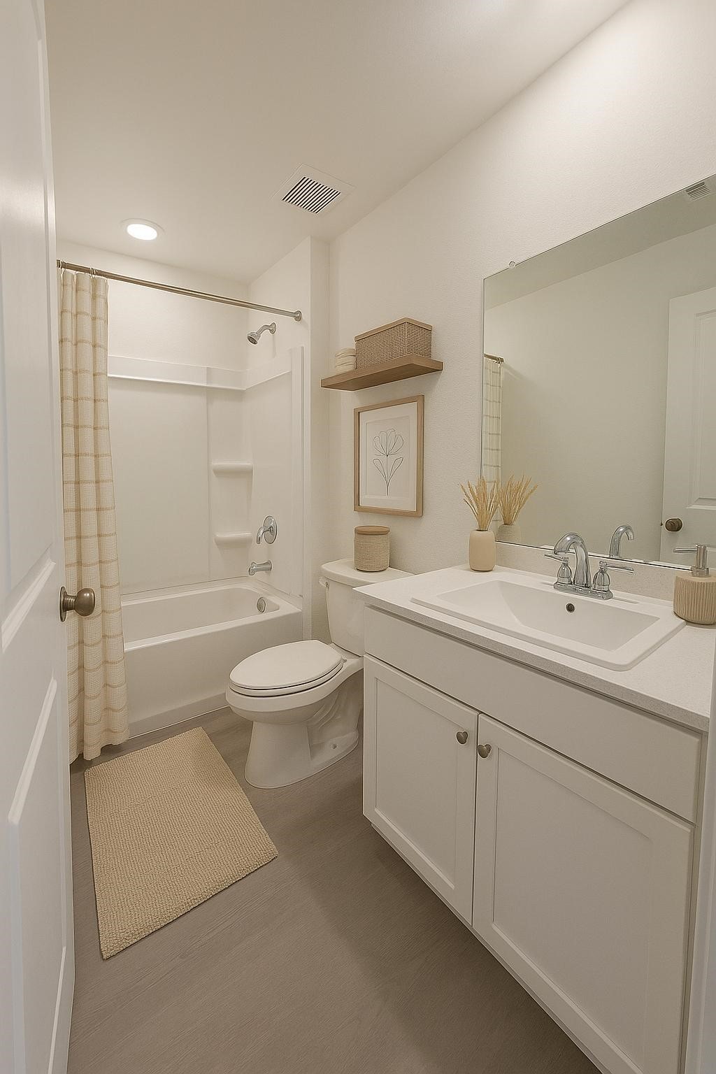 1739 West Stroker Road Crosby, TX 77532 - Photo 6 of 12 a bathroom with a double vanity sink toilet mirror and shower