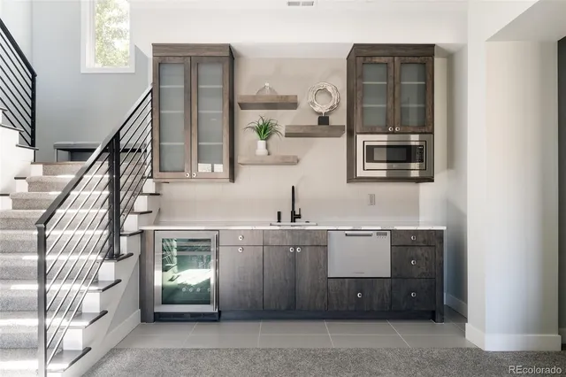 a view of cabinets and window