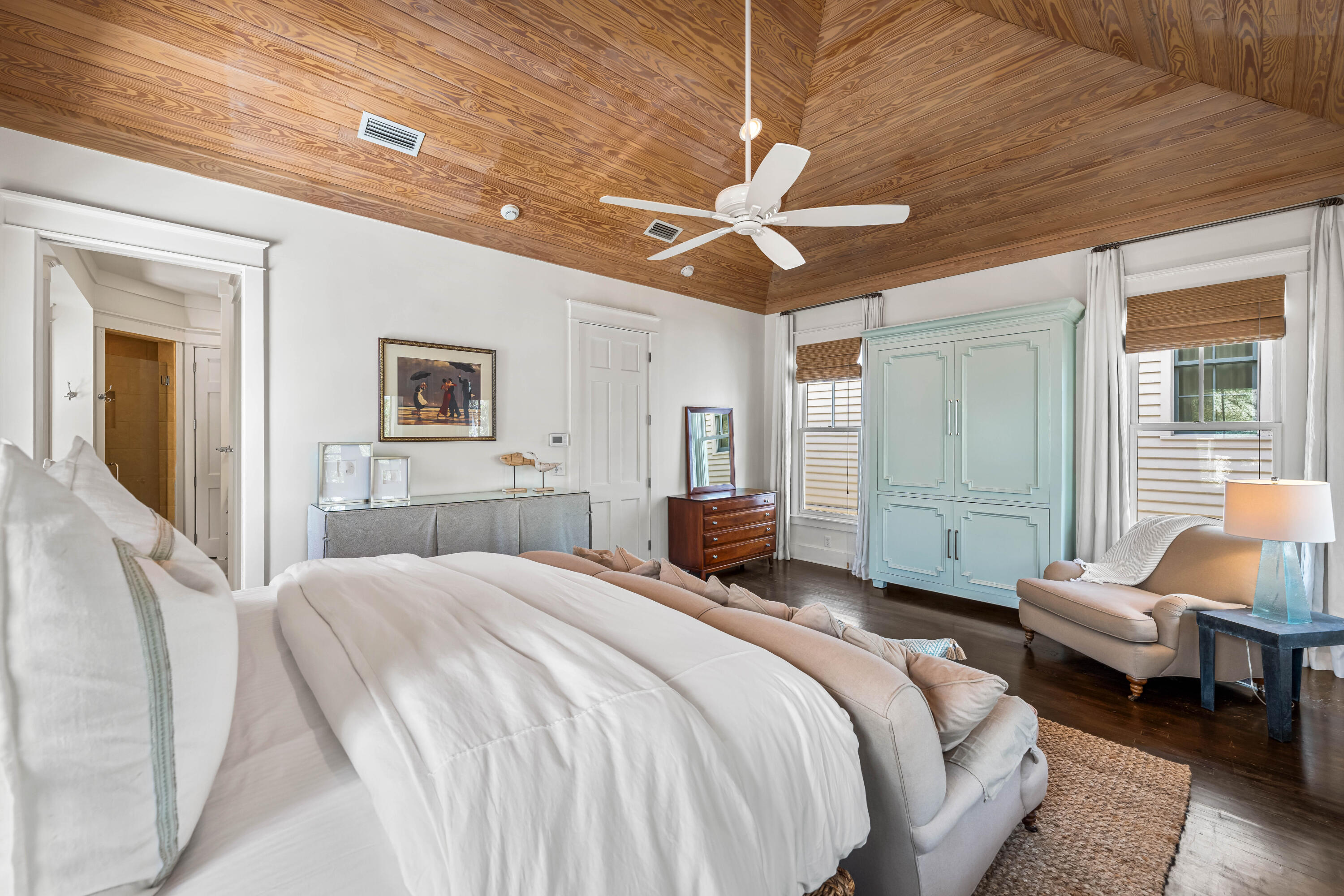 90 Atticus Road Rosemary Beach, FL 32461 - Photo 19 of 51 a spacious bedroom with a bed couch and a ceiling fan