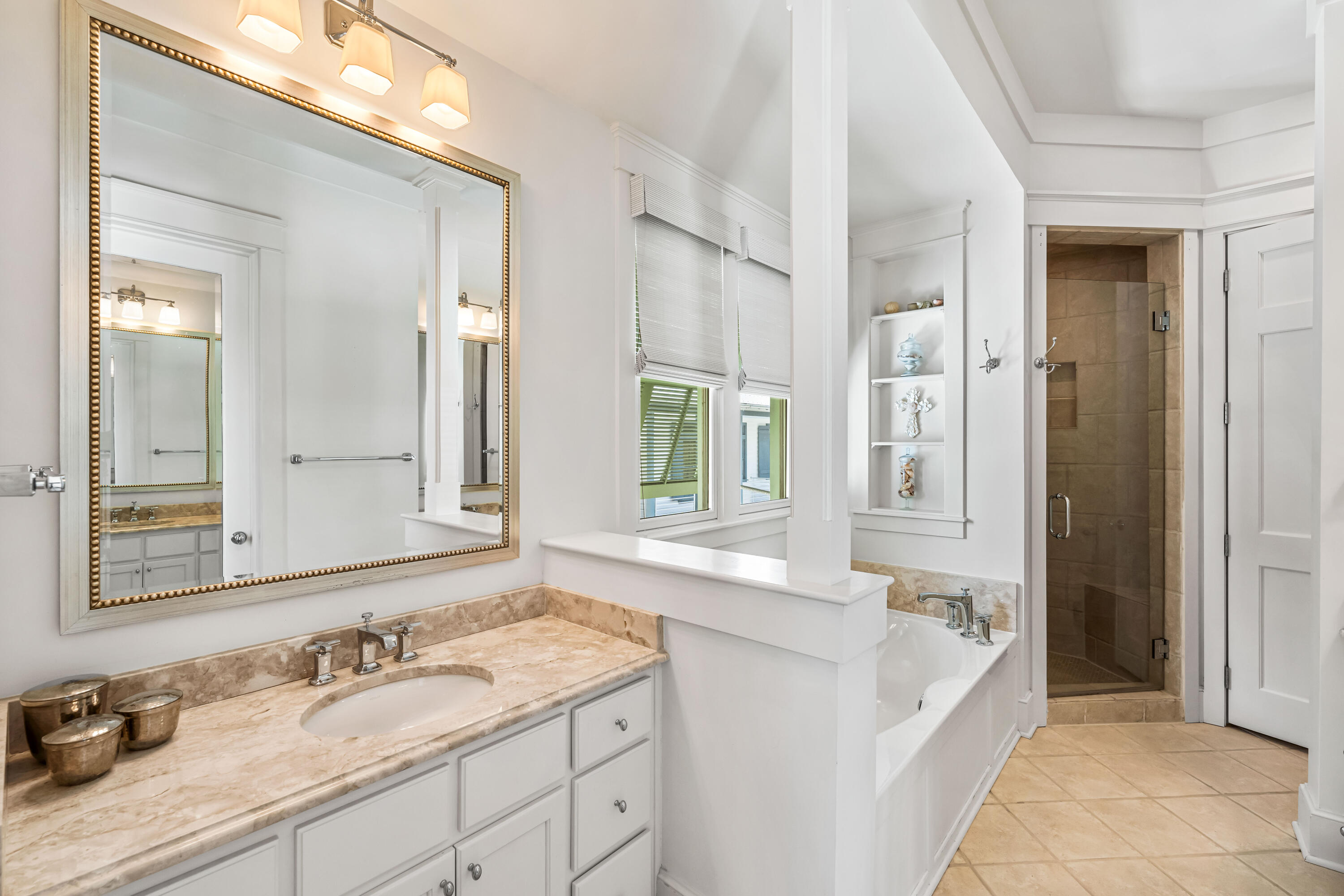 90 Atticus Road Rosemary Beach, FL 32461 - Photo 21 of 51 a bathroom with a granite countertop sink and a mirror