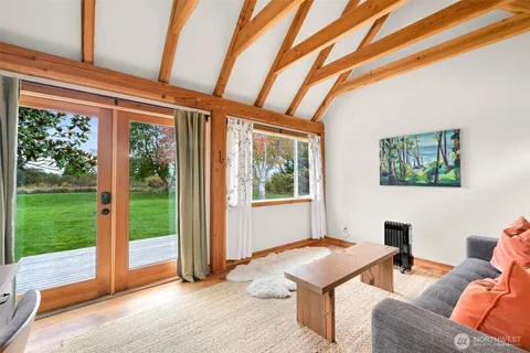 a living room with a large window