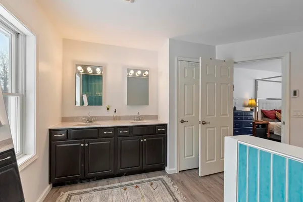 a bathroom with a bathtub