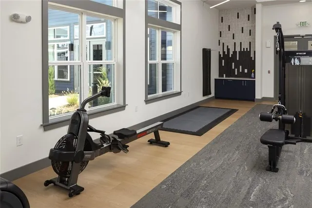 a view of a room with gym equipment