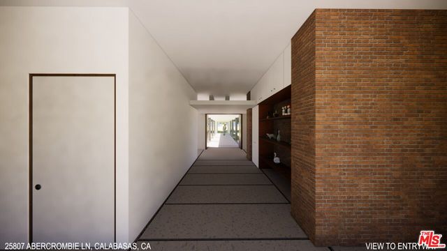 a hallway with windows