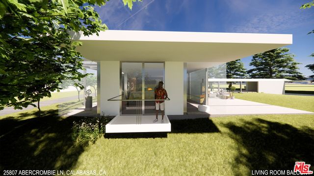 a view of a swimming pool with an outdoor seating