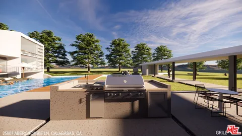 a view of a swimming pool with an outdoor seating