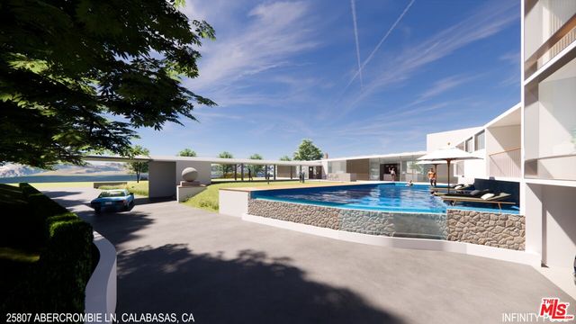 a view of a swimming pool with a patio