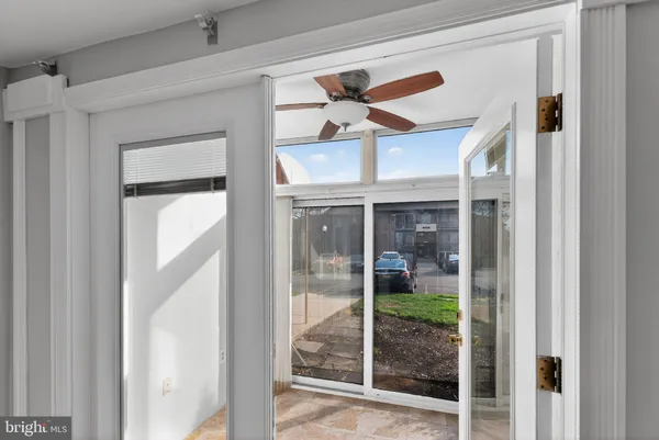 a view of a glass door with a glass door