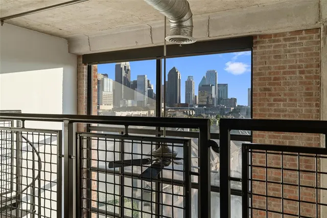 a view of a balcony from a window