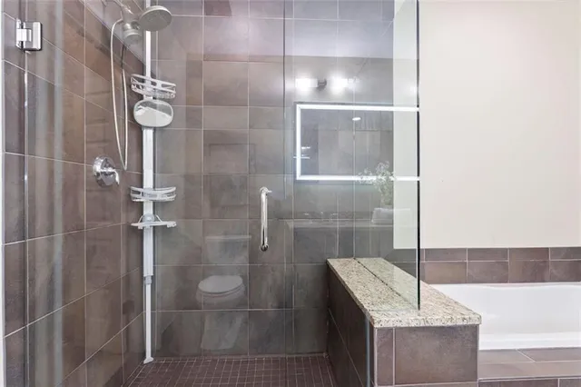 a bathroom with a bathtub