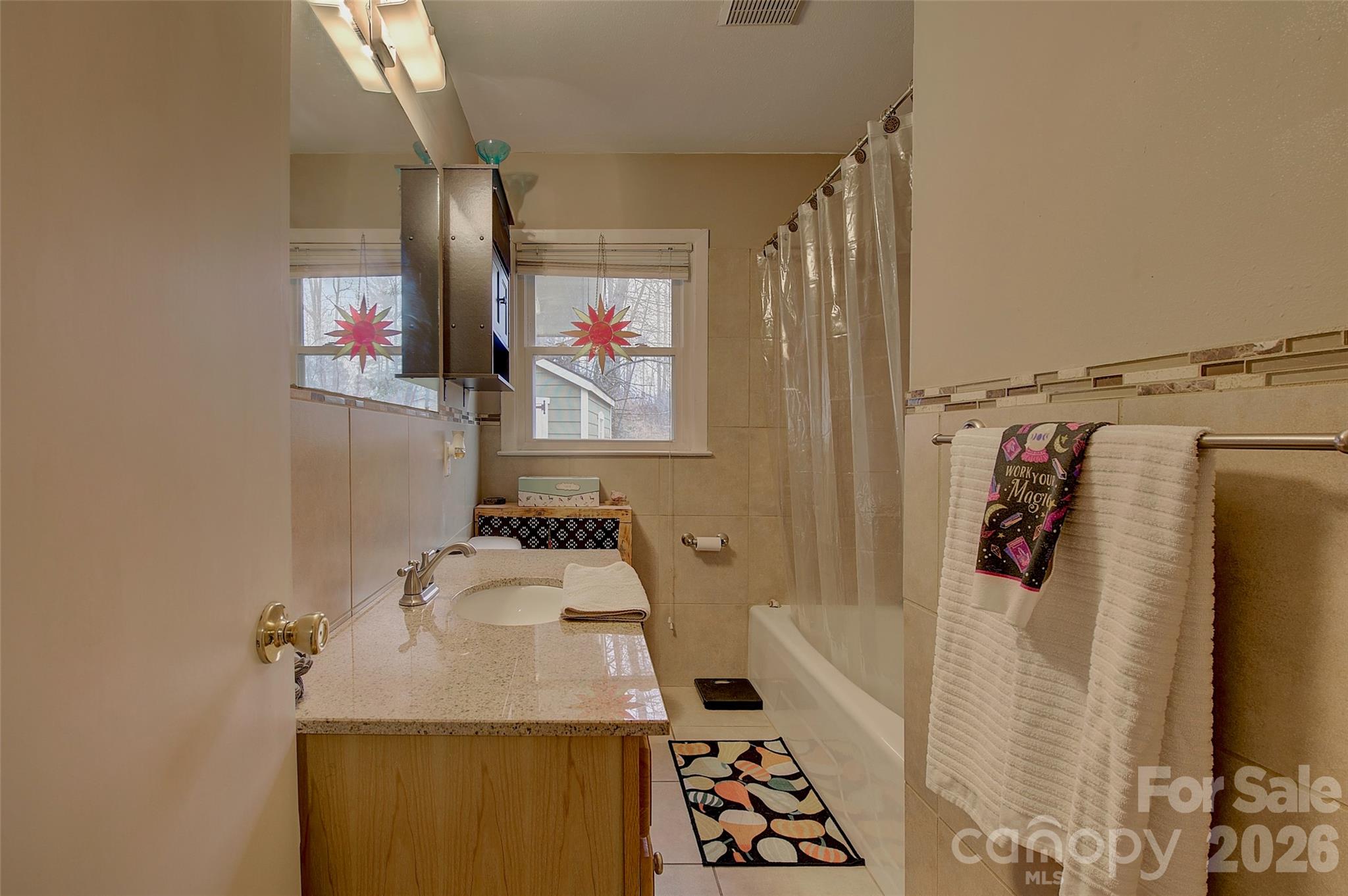 583 Deer Park Lake Road Spruce Pine, NC 28777 - Photo 12 of 24 a bathroom with a sink and mirror with bathtub