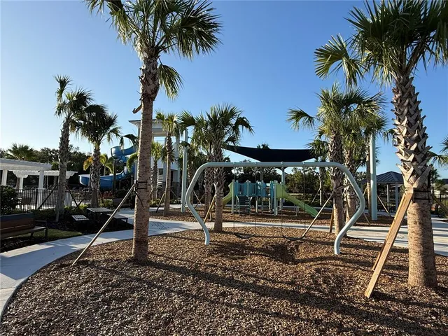 a view of a swimming pool with a garden