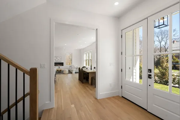 a view of a living room with windows