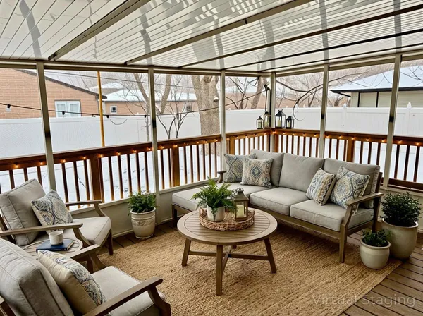 a balcony with furniture