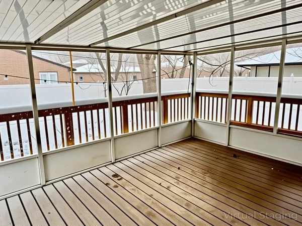 a view of wooden balcony
