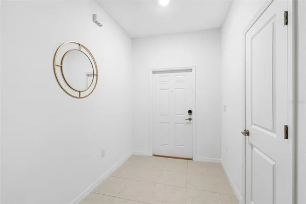 a view of a room with blue painted walls