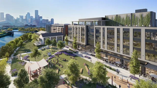 a view of a city with tall buildings