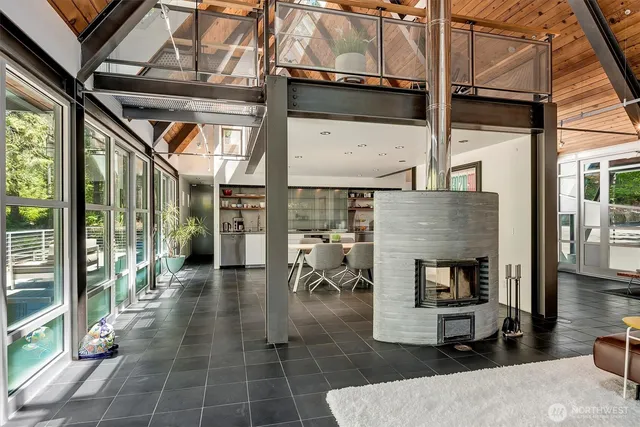 a view of a porch with seating space