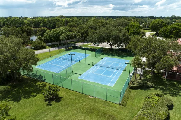 an aerial view of a yard