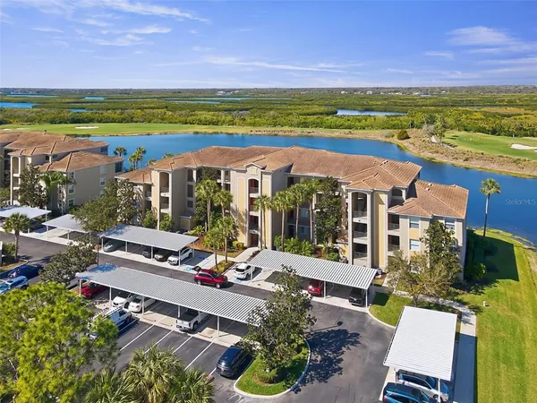 a view of an ocean and a building