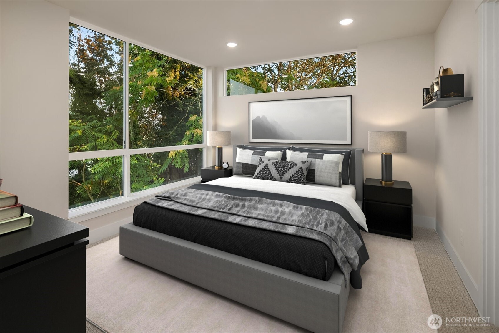 1319 14th Avenue South, Unit A Seattle, WA 98144 - Photo 14 of 27 a bedroom with a bed flat screen tv and a large window