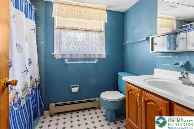 a bathroom with a sink a toilet and a mirror