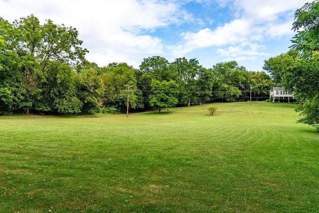 a view of a field with an trees