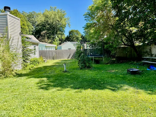 a view of a backyard with a garden and plants