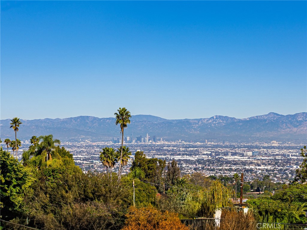 a view of a city with mountains in the background