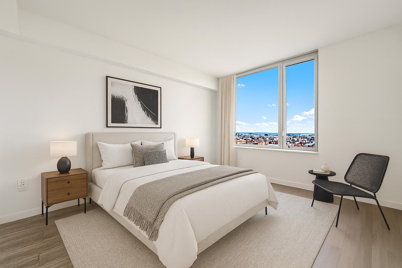 1524 Sheepshead Bay Road, Unit 7G Brooklyn, NY 11235 - Photo 2 of 28 a bedroom with a bed and chair