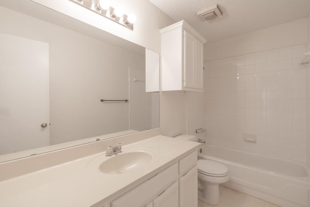 2411 Raintree Path Round Rock, TX 78664 - Photo 18 of 28 a bathroom with a granite countertop sink a toilet and bathtub