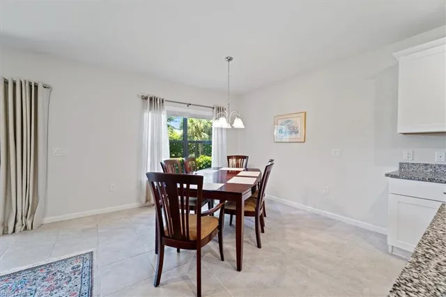 a view of a dining room with furniture and window
