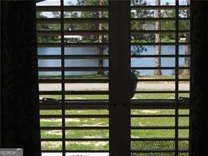 a view of a balcony from a window