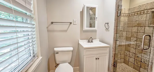 a bathroom with a shower