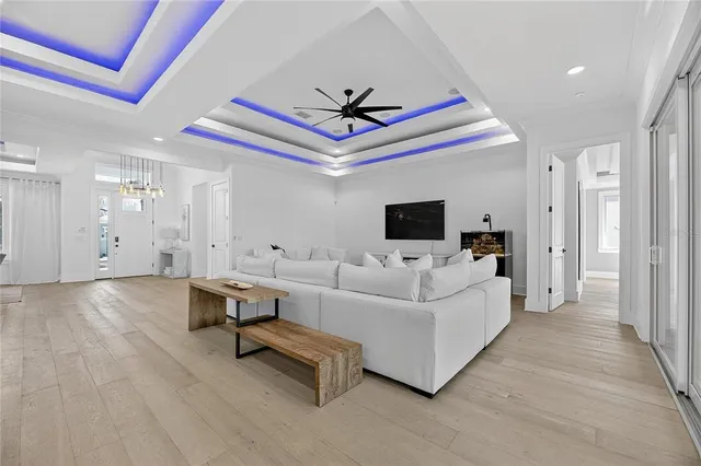 a bedroom with a bed and a couch