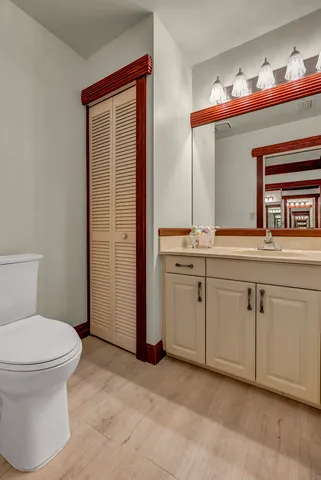 an aerial view of a house with outdoor space