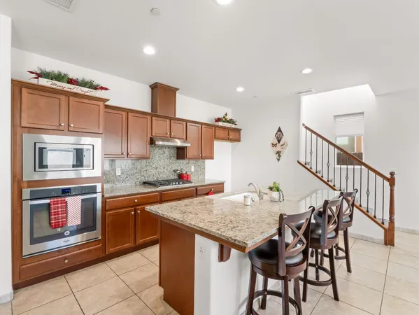 a kitchen with cabinets and counter space