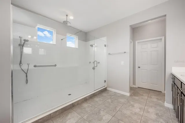 a view of a bathroom with a shower