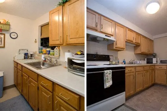 a kitchen with stainless steel appliances granite countertop a sink stove and cabinets