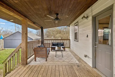 a view of a wooden deck