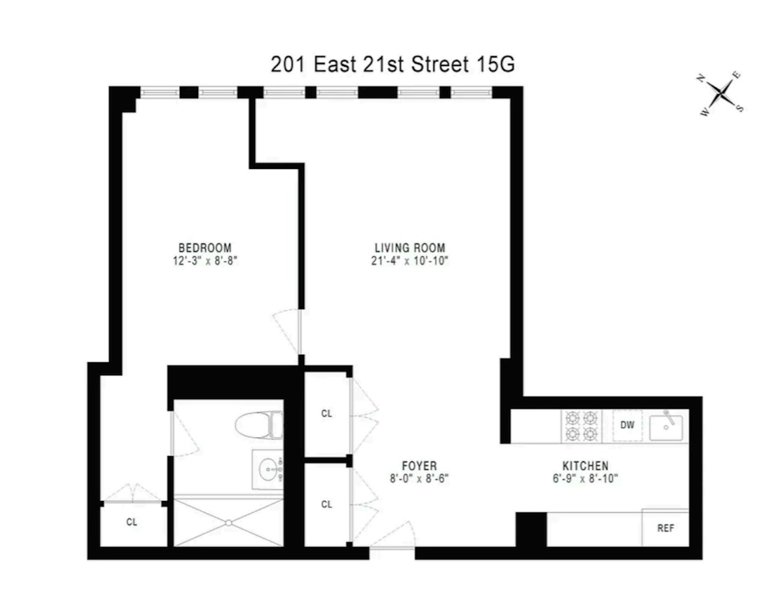 201 East 21st Street, Unit 15G Manhattan, NY 10010 - Photo 8 of 8 a picture of a floor plan