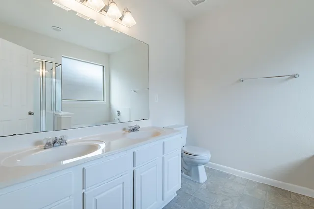 a bathroom with a sink a toilet and a mirror