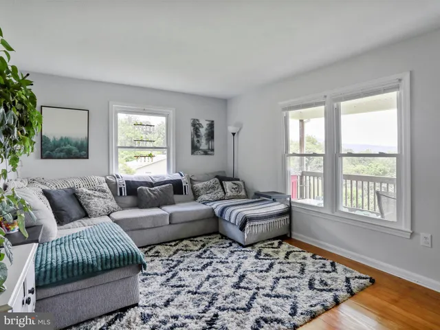 a living room with furniture and a rug