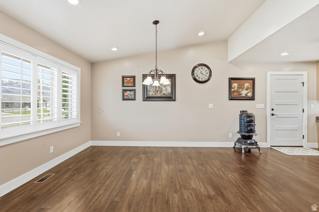 2420 West Old Hwy Road Morgan, UT 84050 - Photo 9 of 54 Unfurnished dining area featuring dark wood-style flooring and recessed lighting