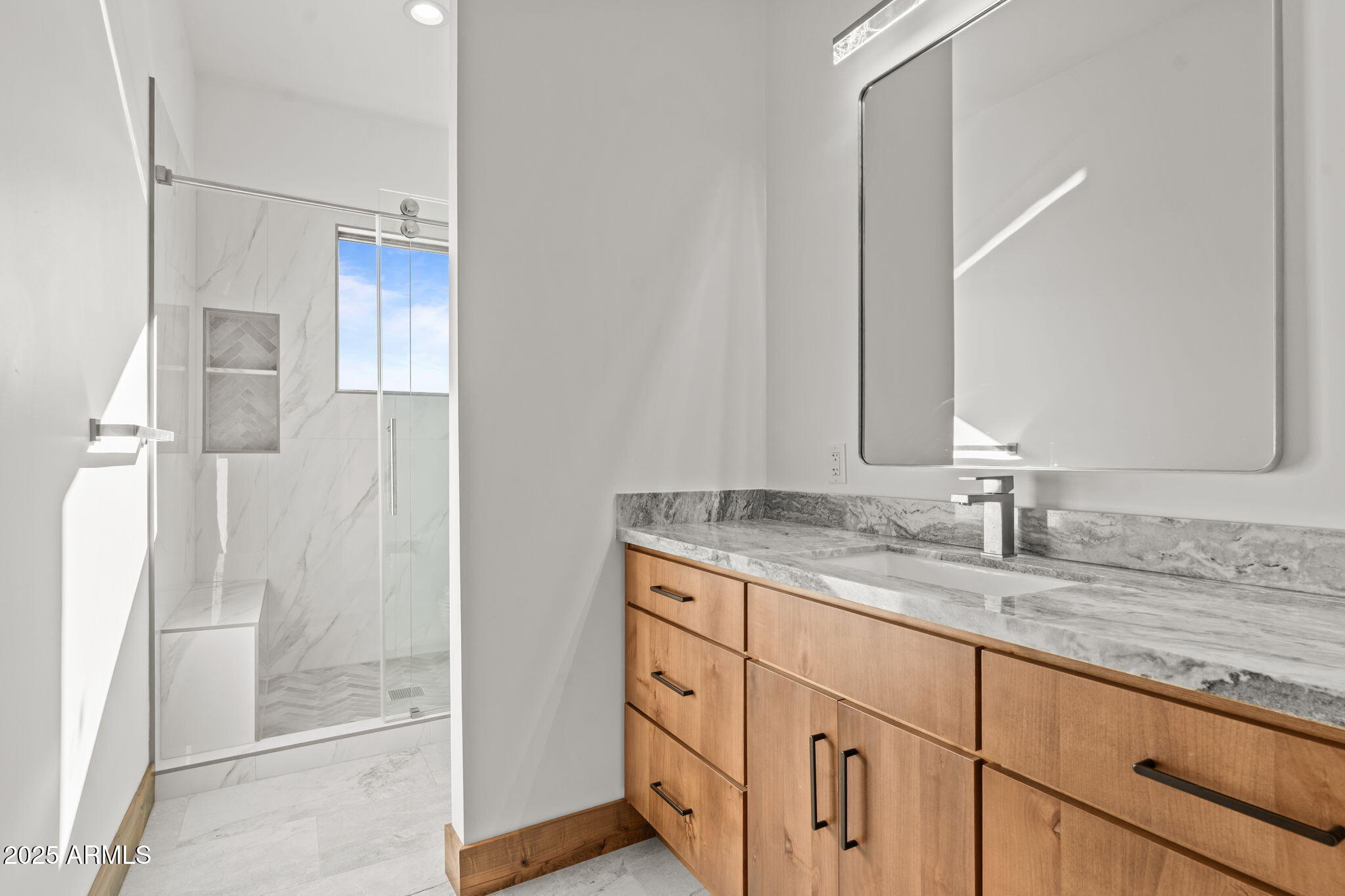 30100 Walter Road Wickenburg, AZ 85390 - Photo 40 of 66 a bathroom with a granite countertop sink and a mirror