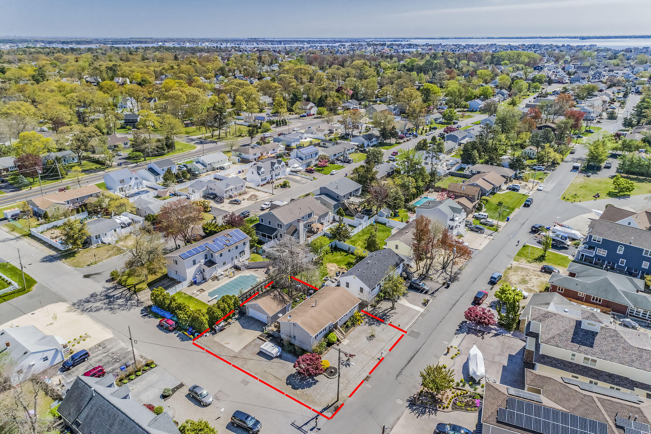 144 Pinewood Road Toms River, NJ 08753 - Photo 10 of 14 Aerial left of home with outline
