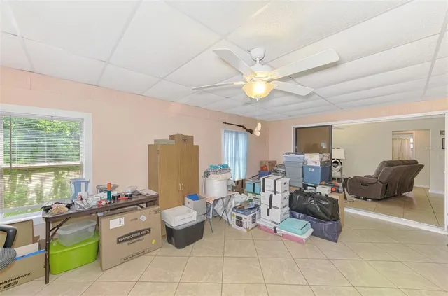an aerial view of a house with a garden