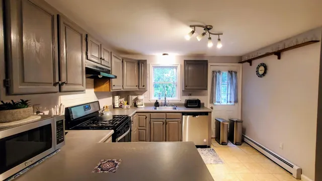 a kitchen with lots of counter top space