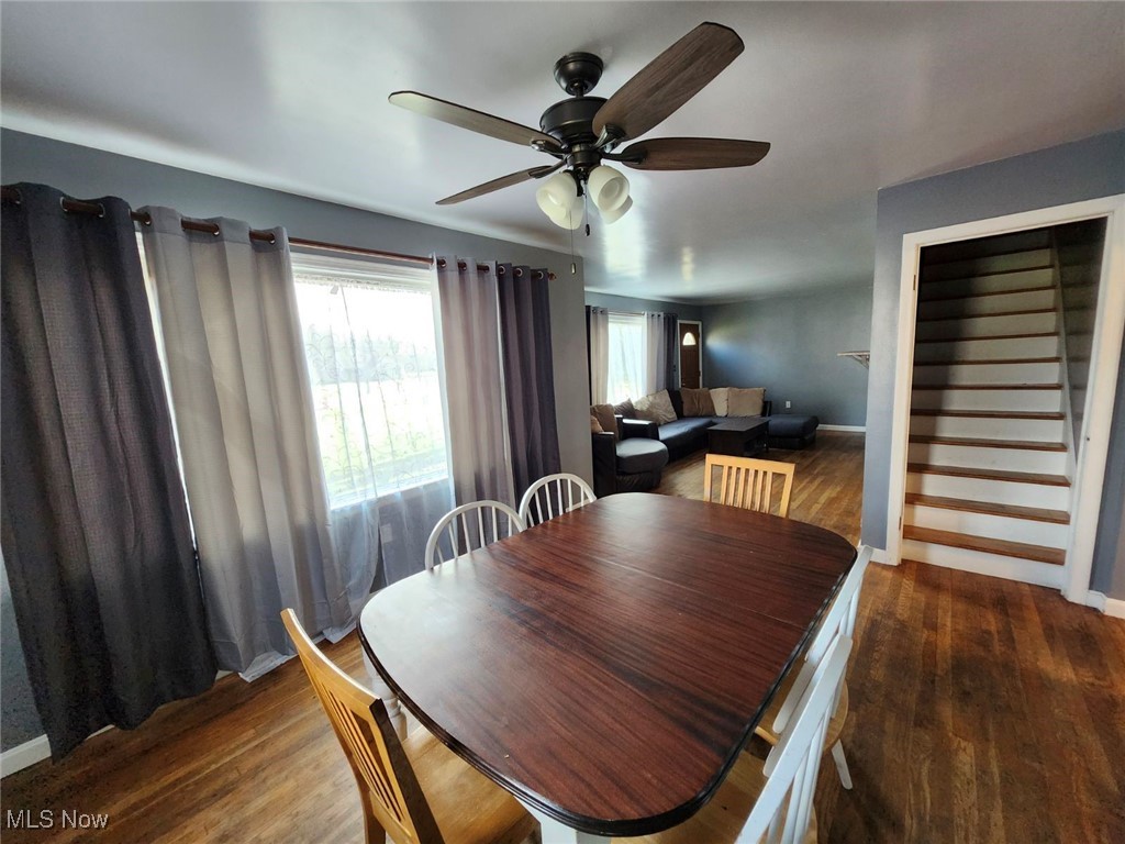 3205 Center Road Ashtabula, OH 44004 - Photo 15 of 29 Dining room with dark hardwood / wood-style floors and ceiling fan