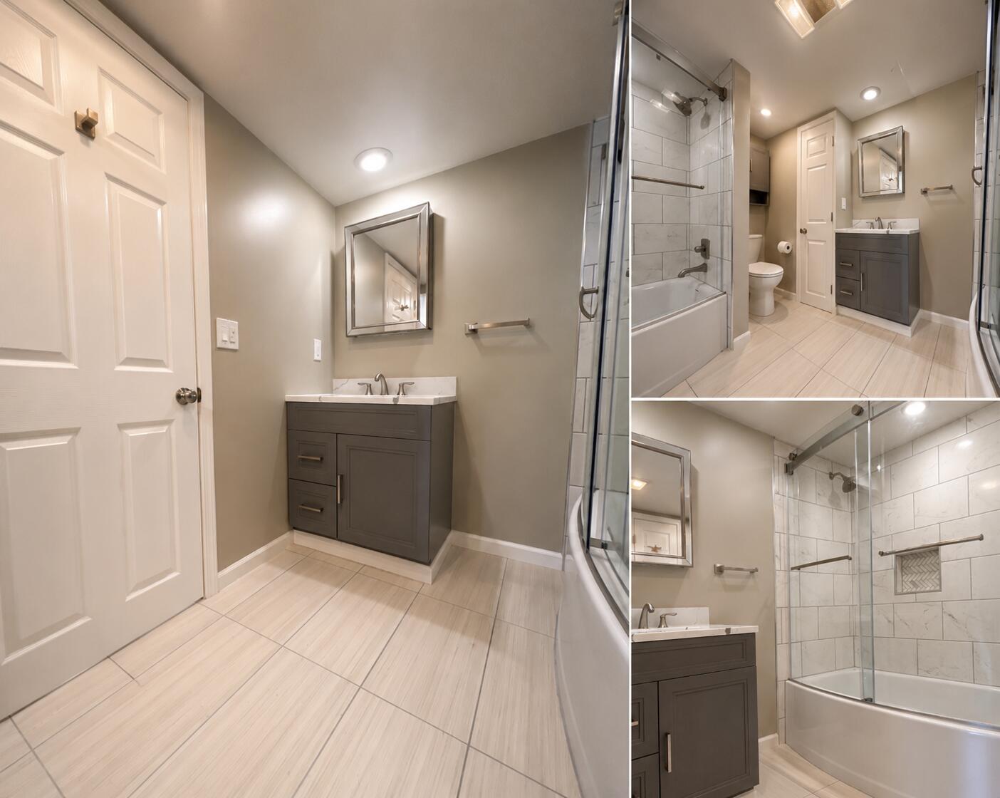 2612 Amsterdam Road Villa Hills, KY 41017 - Photo 33 of 52 BATHROOM 3 LOCATED IN THE BASEMENT FEATURING TWO VANITIES, TILE FLOORING, DEEP SOAKING TUB/SHOWER AND STORAGE LOCATED IN THE BASEMENT